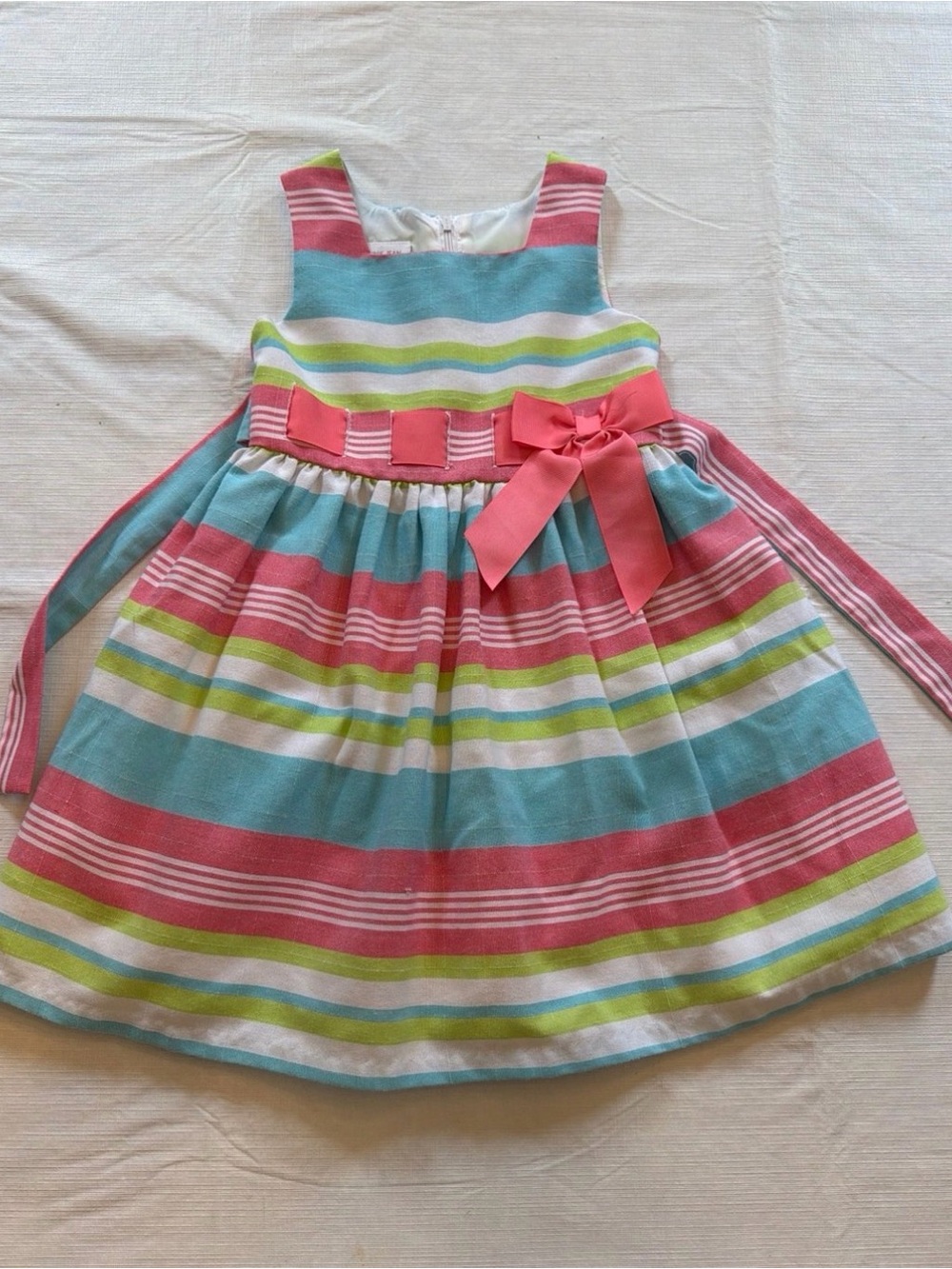 Bonnie Jean Multicolor Striped Bow-Front Dress - Pink & Teal & Lime